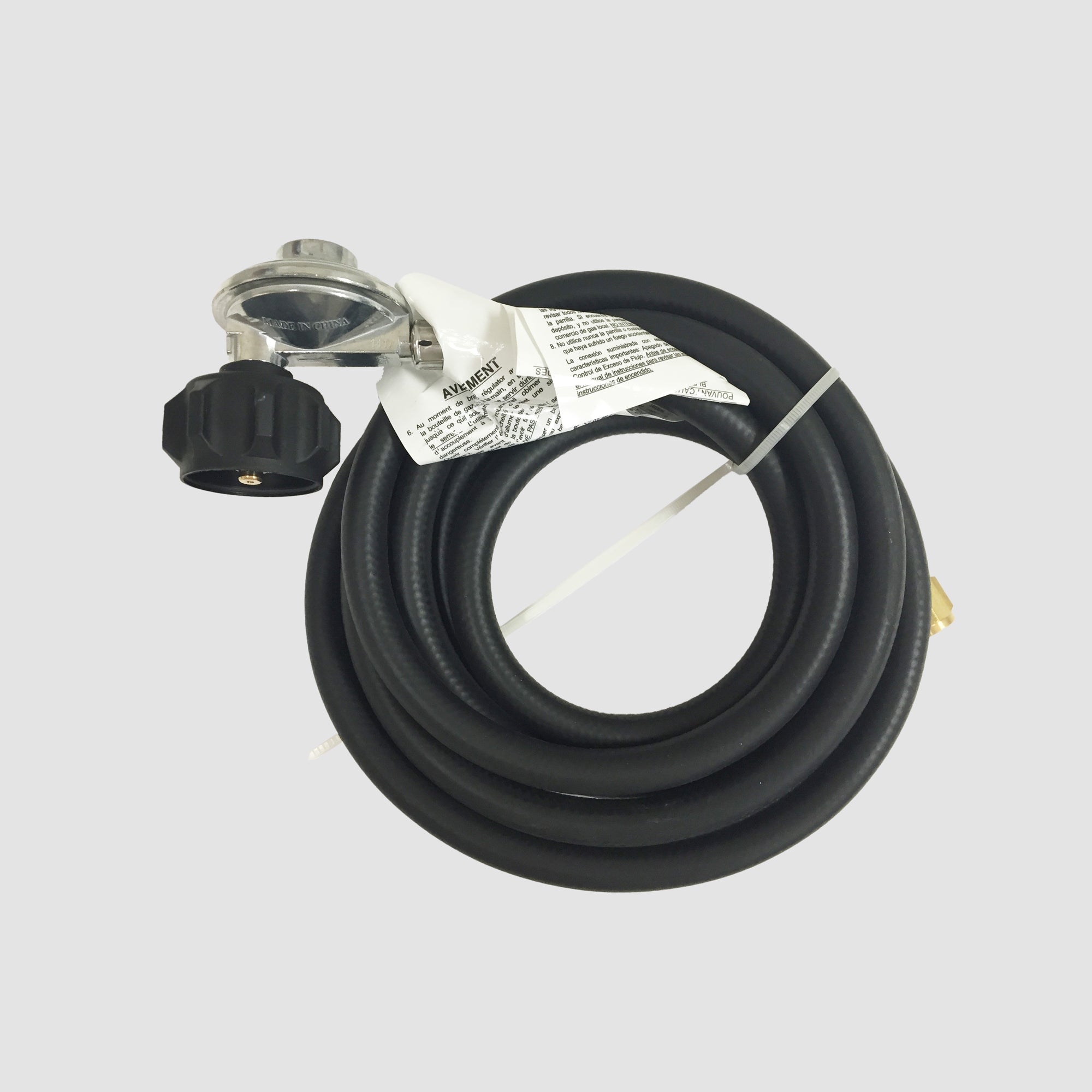 10 foot Gas Hose with a Regulator on a grey background