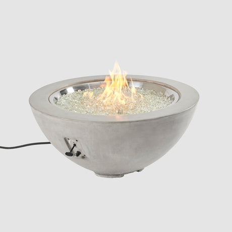 Natural Grey Cove Round Gas Fire Pit Bowl 42" on a grey background