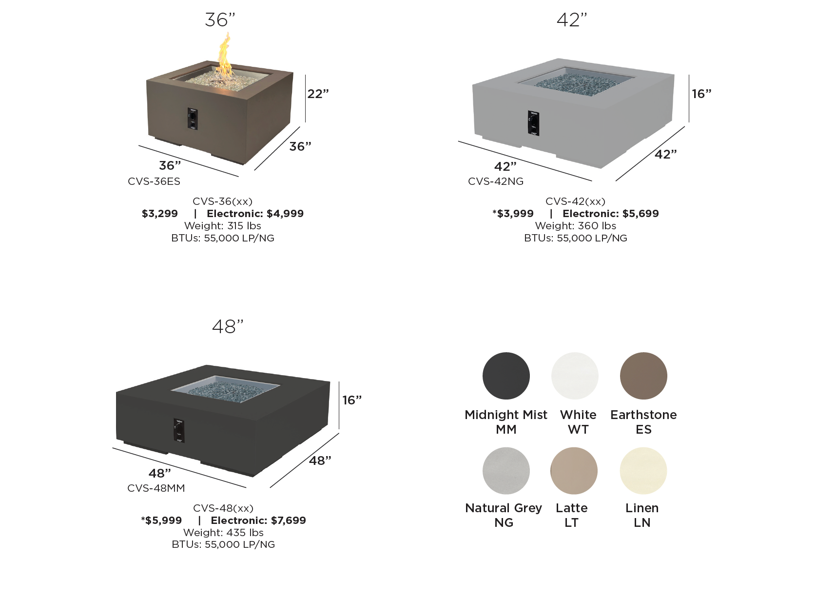 Cove Concrete Square Gas Fire Pit Table