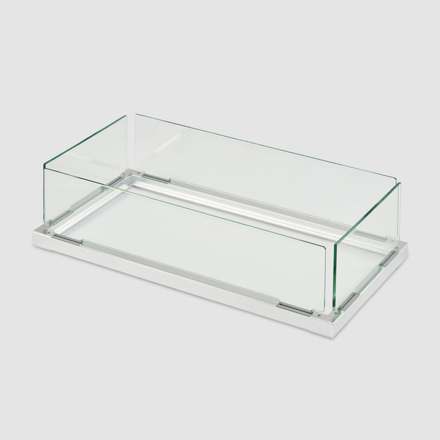 The Linear Folding Glass Wind Guard on a grey background