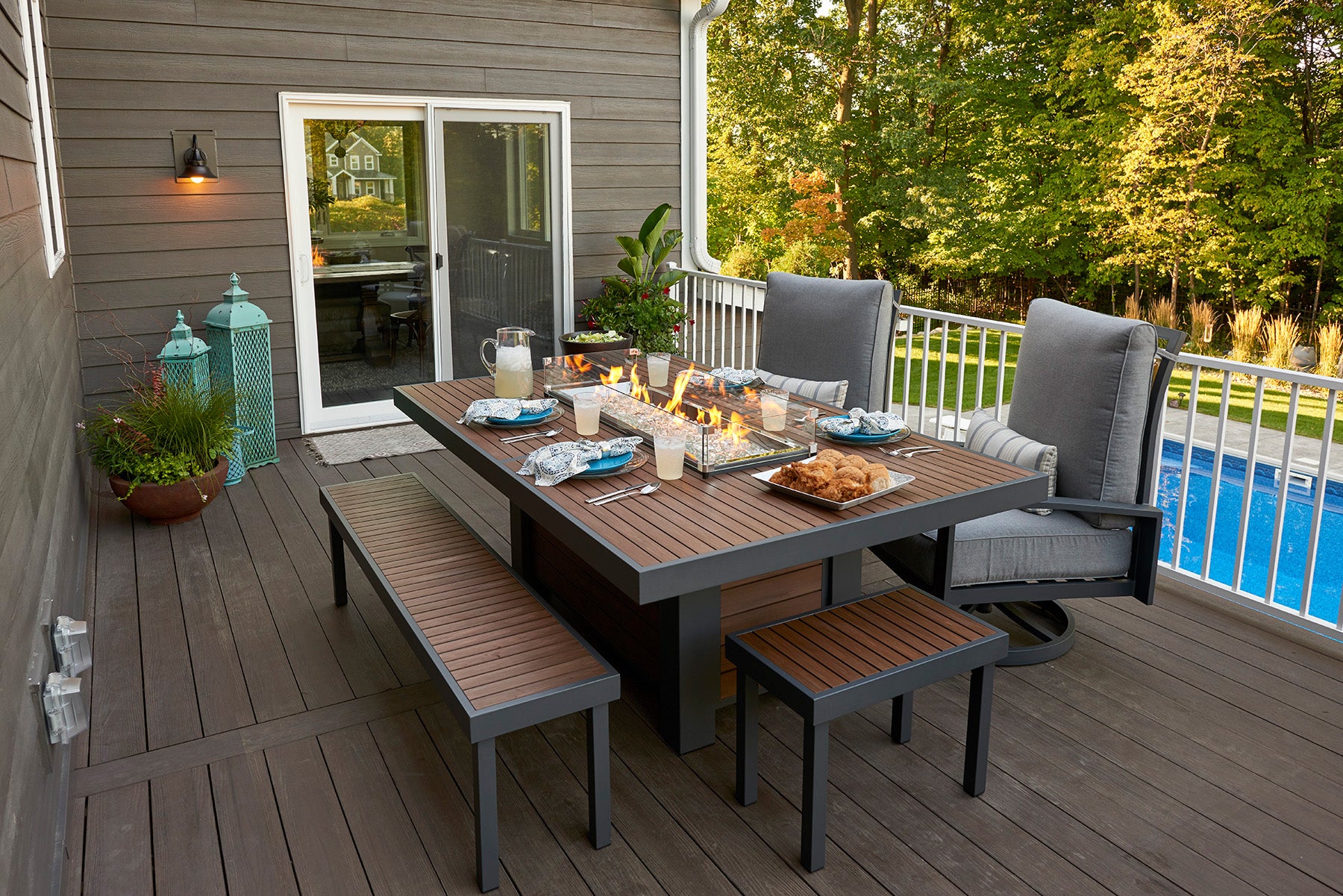 Kenwood and Brooks Linear Dining Height Gas Fire Pit Table