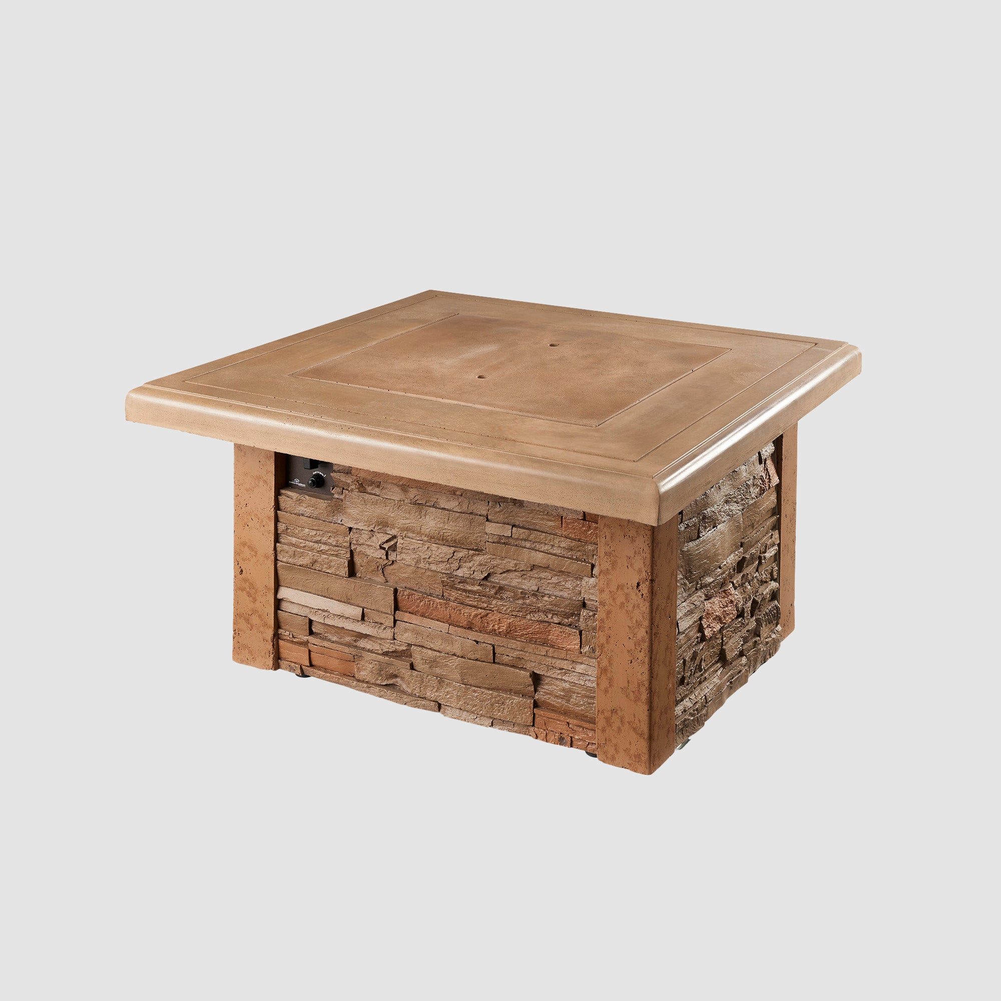 Sierra Square Gas Fire Pit Table with its cover place on the burner