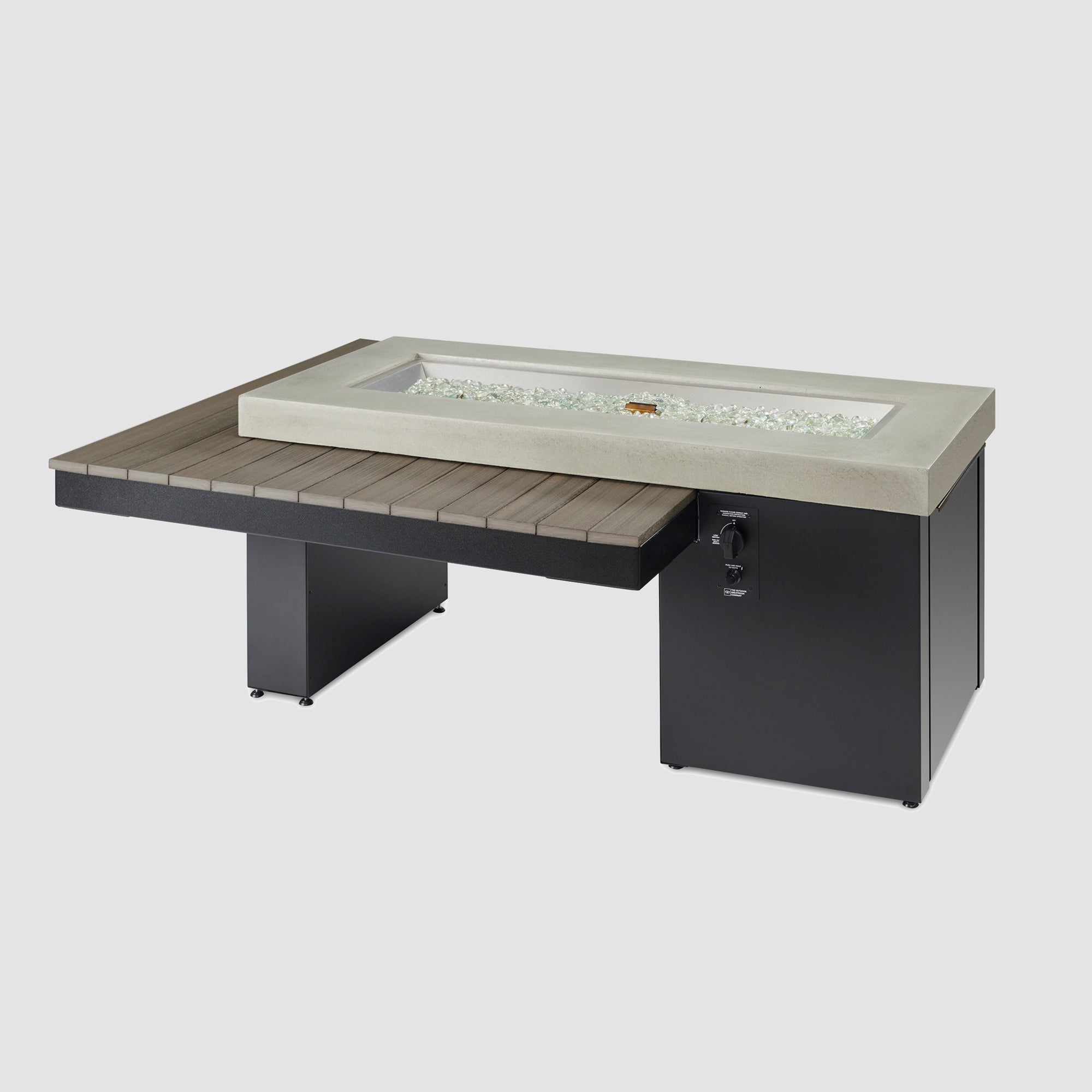 The Uptown Coastal Grey Linear Gas Fire Pit Table without flame.