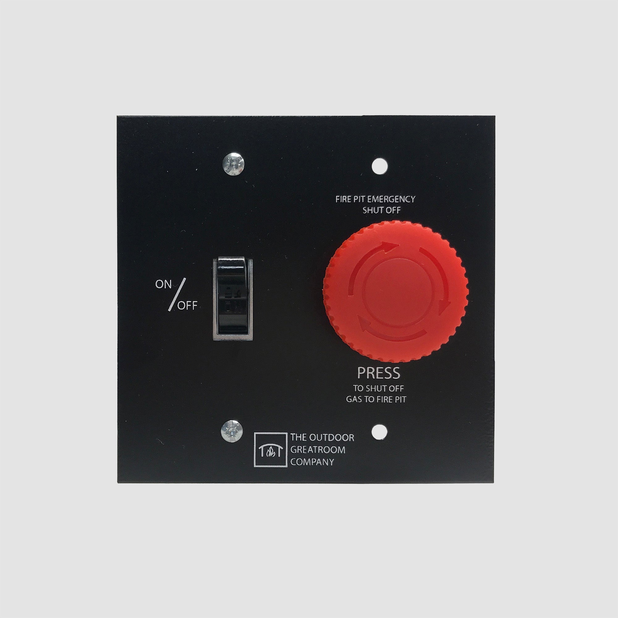 The Direct Spark Ignition System ON/OFF Wall Switch with an Emergency Stop on a grey background