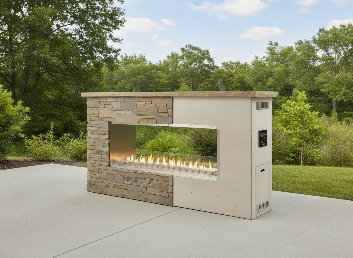 Outdoor GreatRoom fire feature before and after installation by a professional