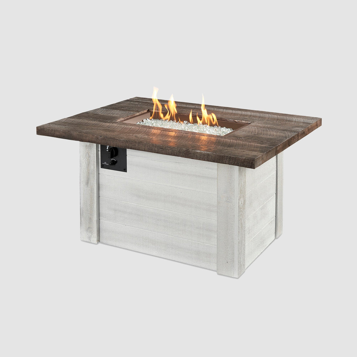Alcott Rectangular Gas Fire Pit Table on a grey background