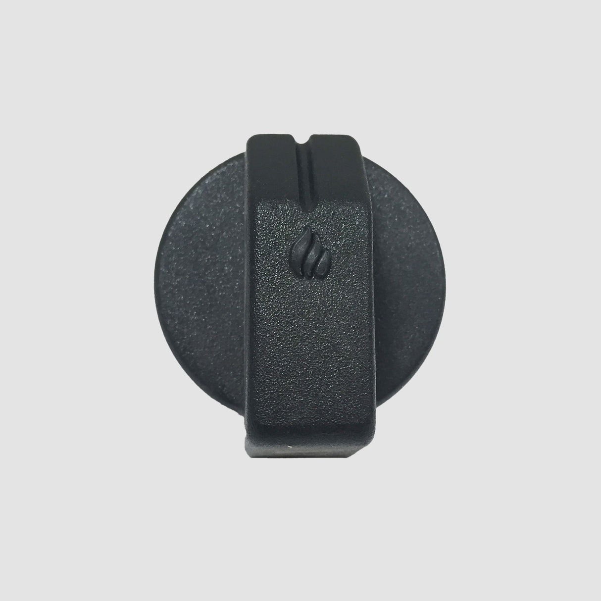 The GM-KV Valve Black Plastic Knob on a grey background