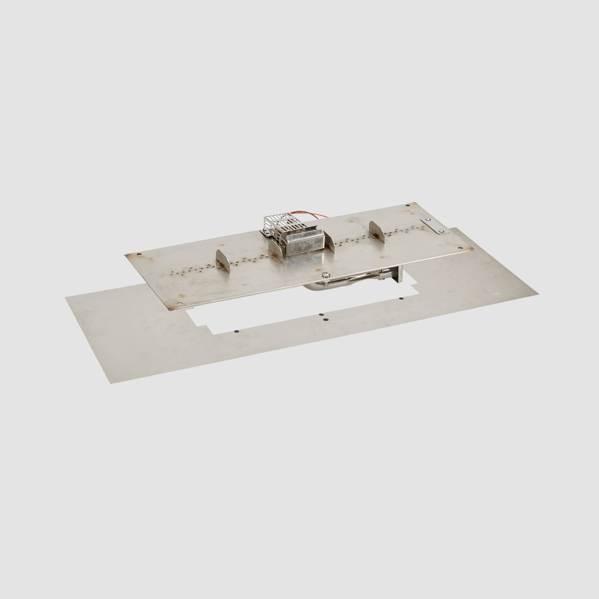 The 24" Crystal Fire Plus Linear Gas Burner Insert and Plate Kit on a grey background