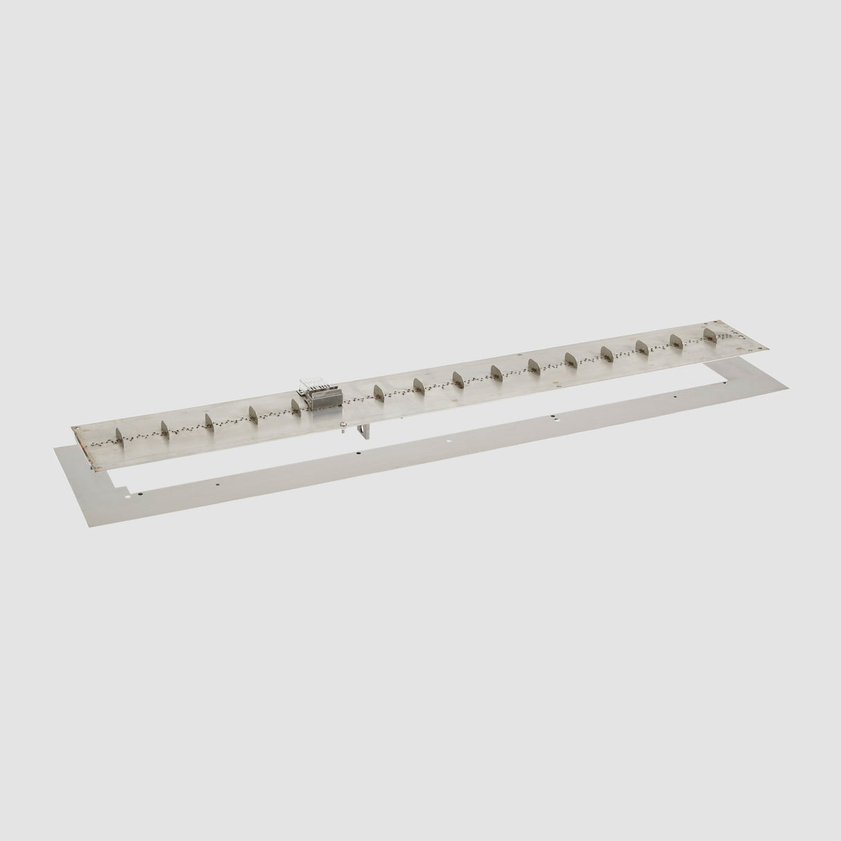 The 64" Crystal Fire Plus Linear Gas Burner Insert and Plate Kit on a grey background