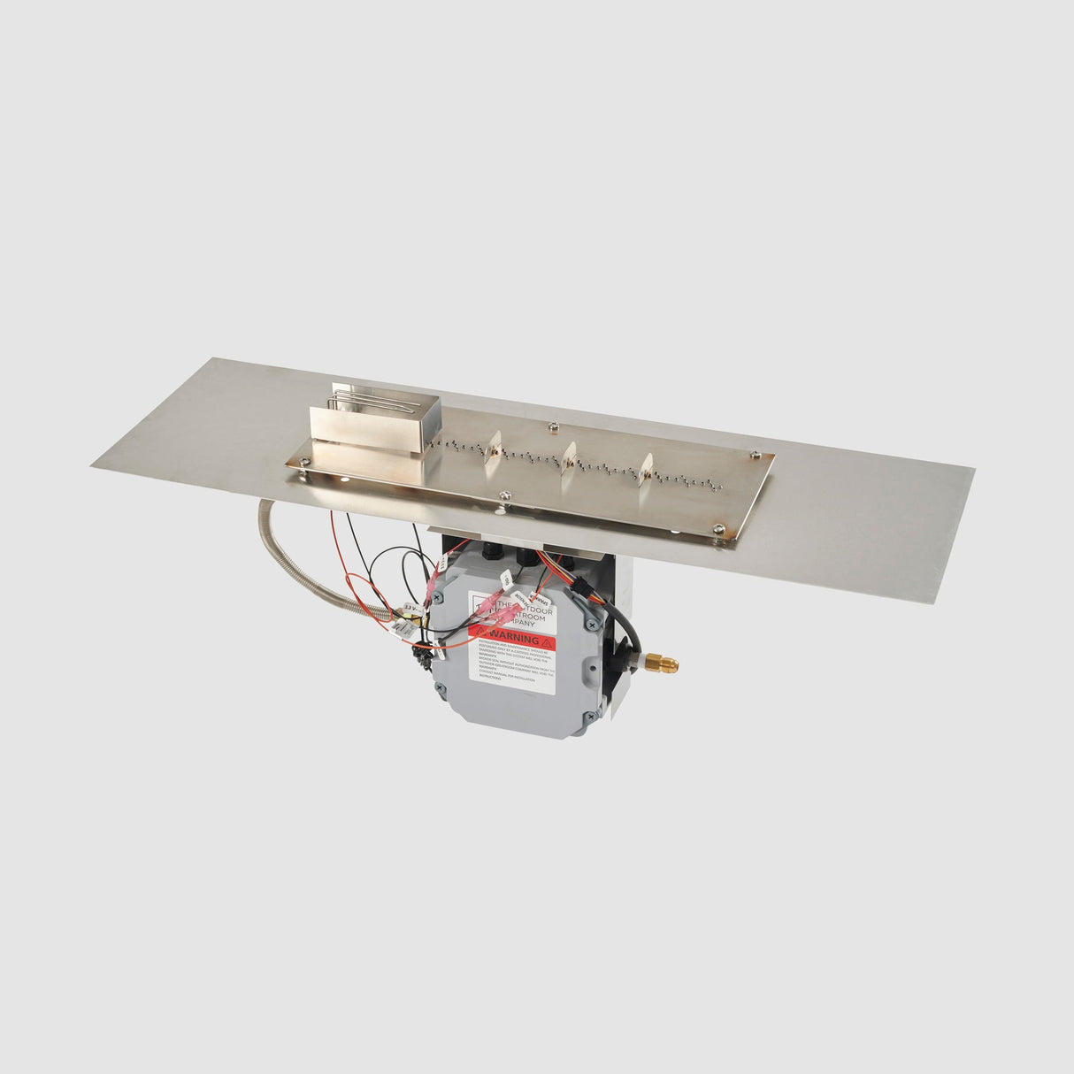 The 36" Crystal Fire Plus Linear Gas Burner Insert and Plate Kit with Direct Spark Ignition on a grey background