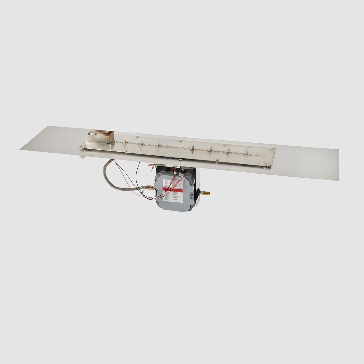 The 60" Crystal Fire Plus Linear Gas Burner Insert and Plate Kit with Direct Spark Ignition on a grey background