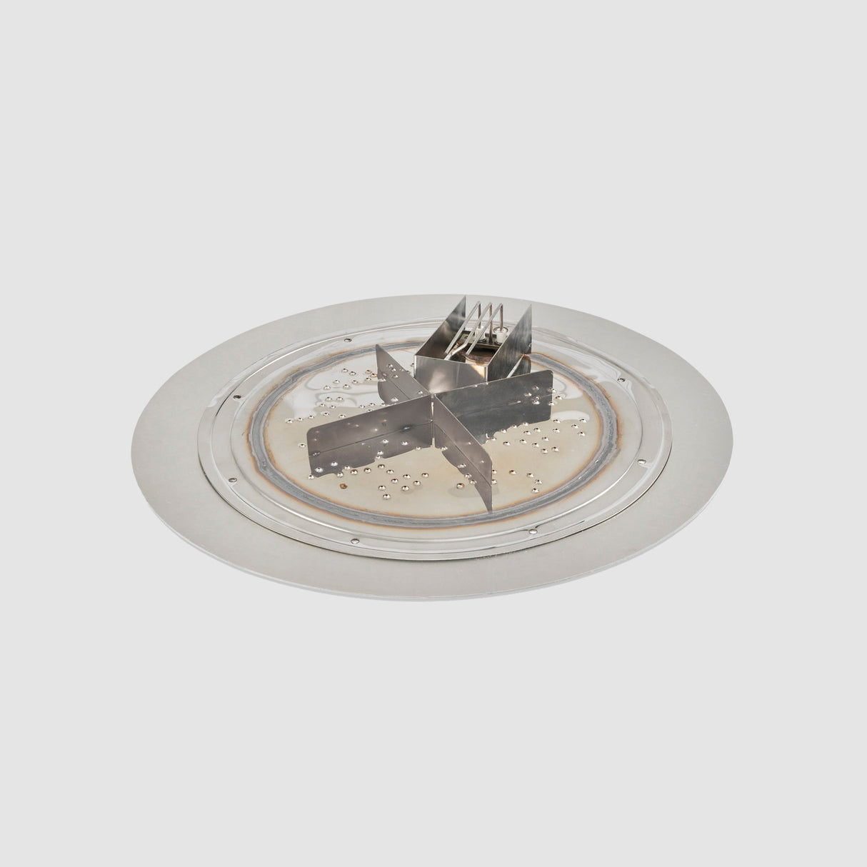 The 20" Crystal Fire Plus Round Gas Burner Insert and Plate Kit with a Direct Spark Ignition on a grey background