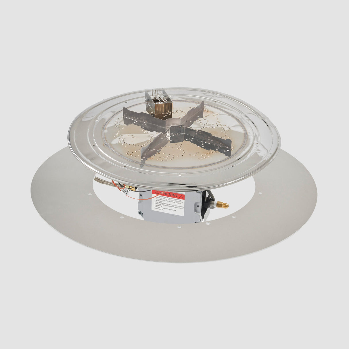 The 36" Crystal Fire Plus Round Gas Burner Insert and Plate Kit with Direct Spark Ignition stacked together