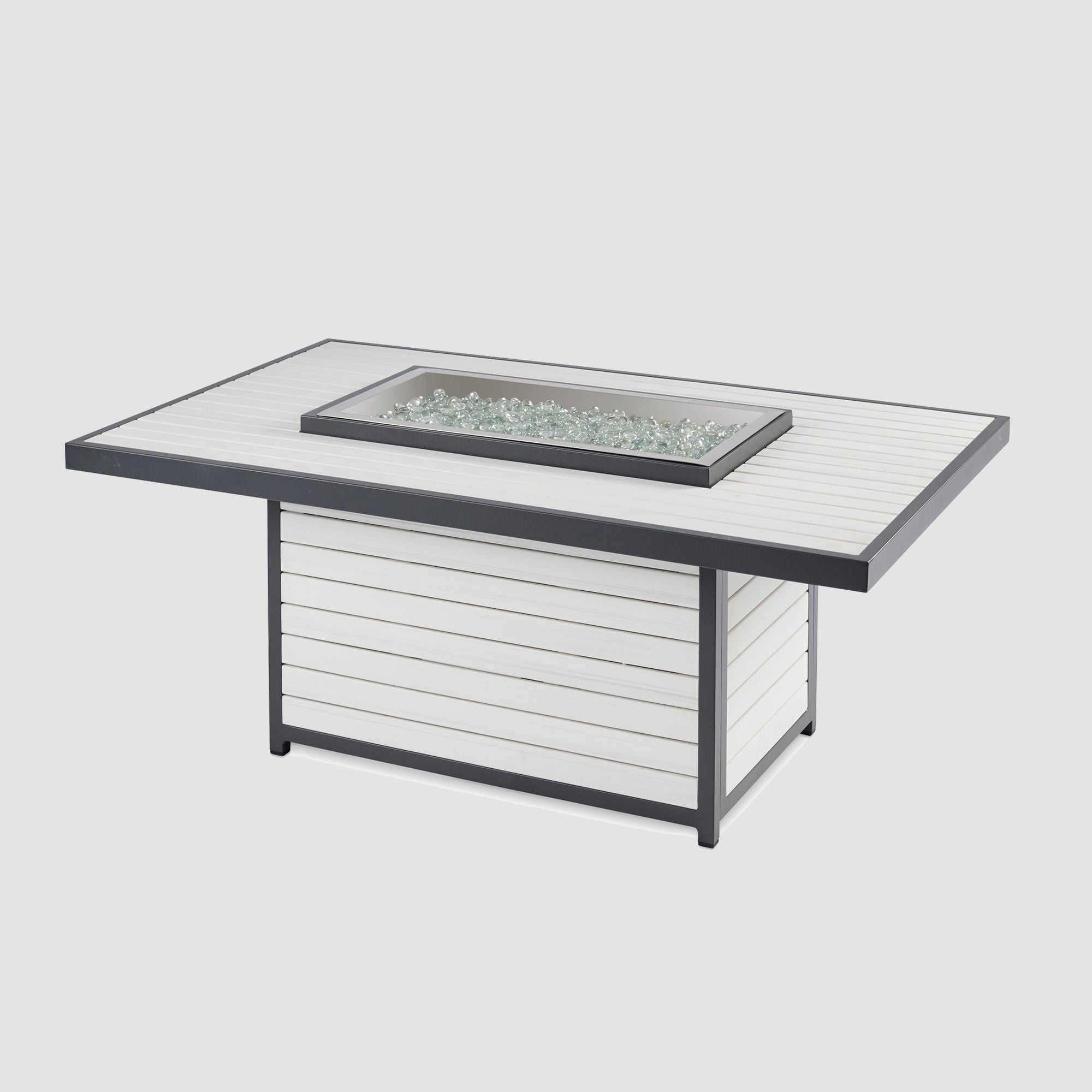 The Brooks Rectangular White Gas Fire Pit Table on a grey background