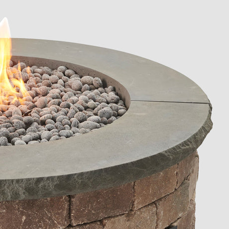 Charcoal Grey Concrete Top for Round Bronson Block Gas Fire Pit Kit on grey background
