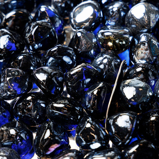 Black Tempered Fire Glass Diamonds close up in burner