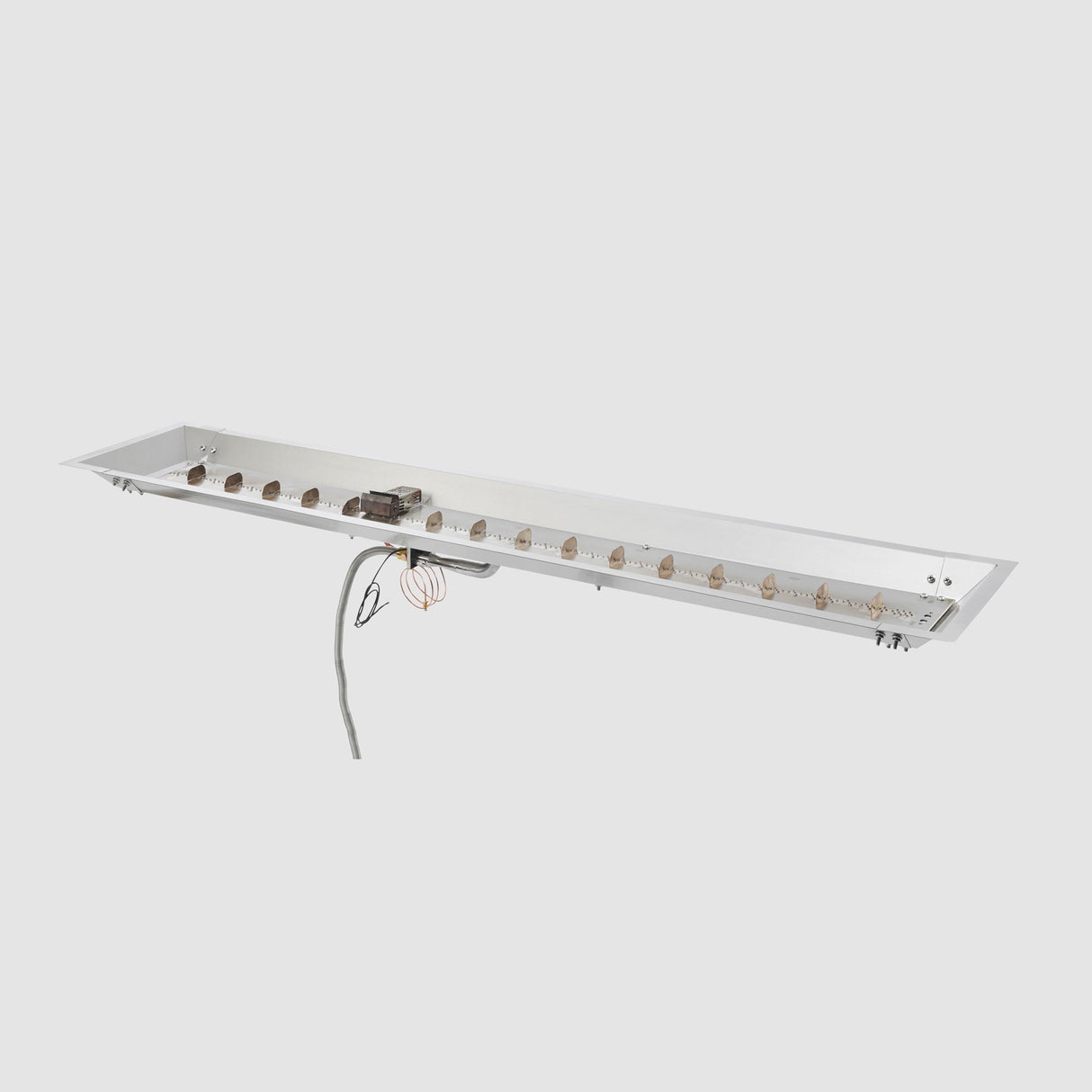 The 64" Crystal Fire Plus Linear Gas Burner on a grey background