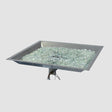 The 24" x 24" Crystal Fire Plus Square Gas Burner with glass gems on a grey background