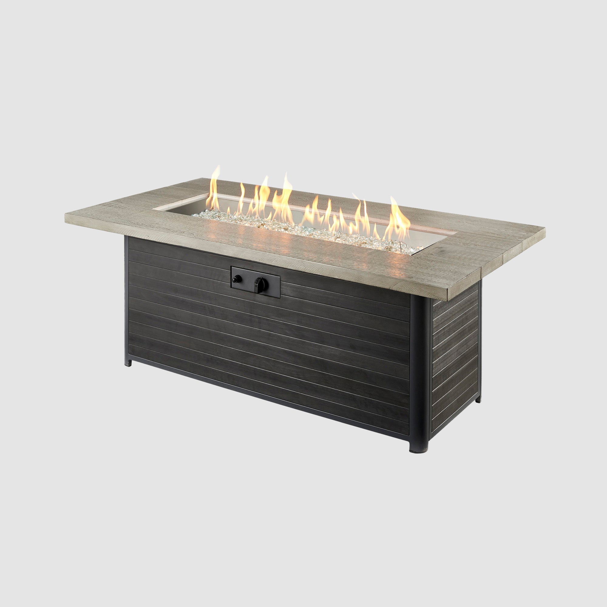 Cedar Ridge Linear Gas Fire Pit Table on a grey background