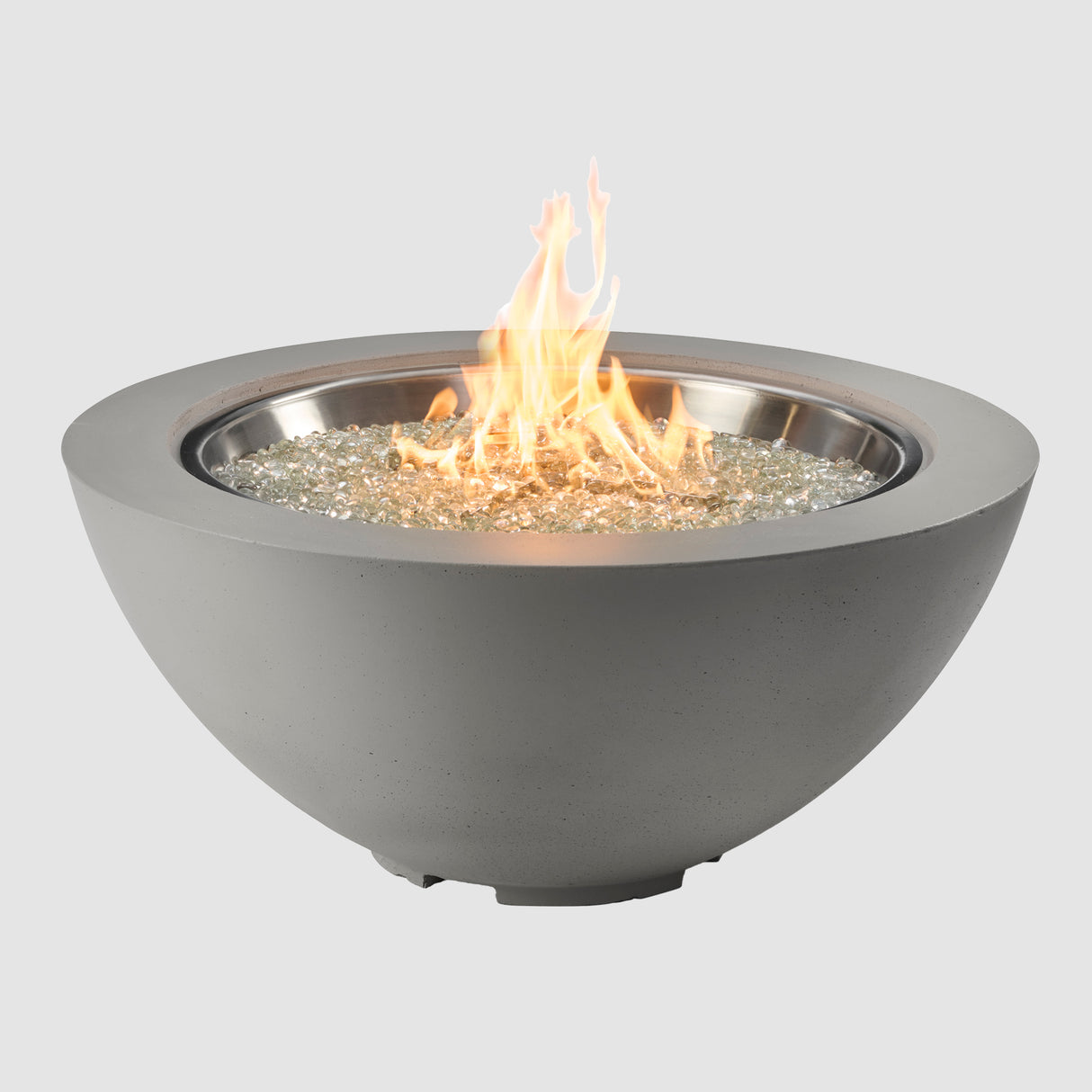 Cove Round Gas Fire Pit Bowl 42" with Flame on a grey background