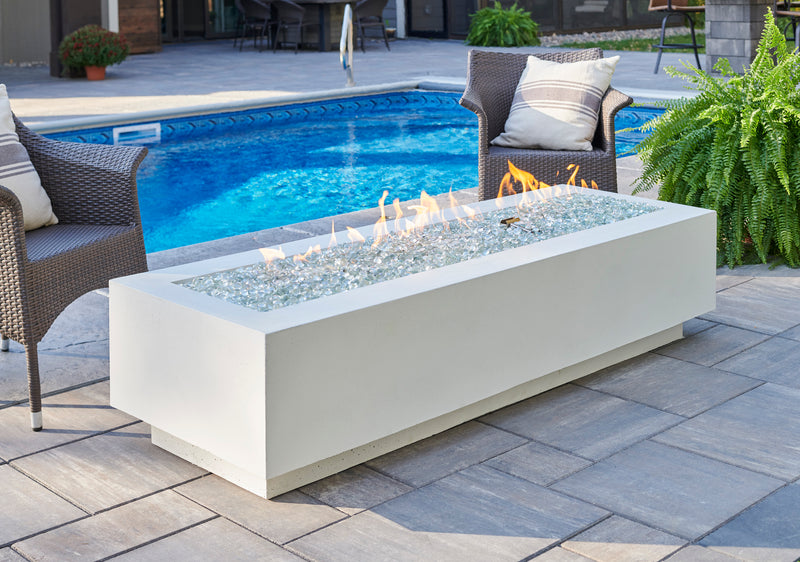 poolside fire pit table with flames