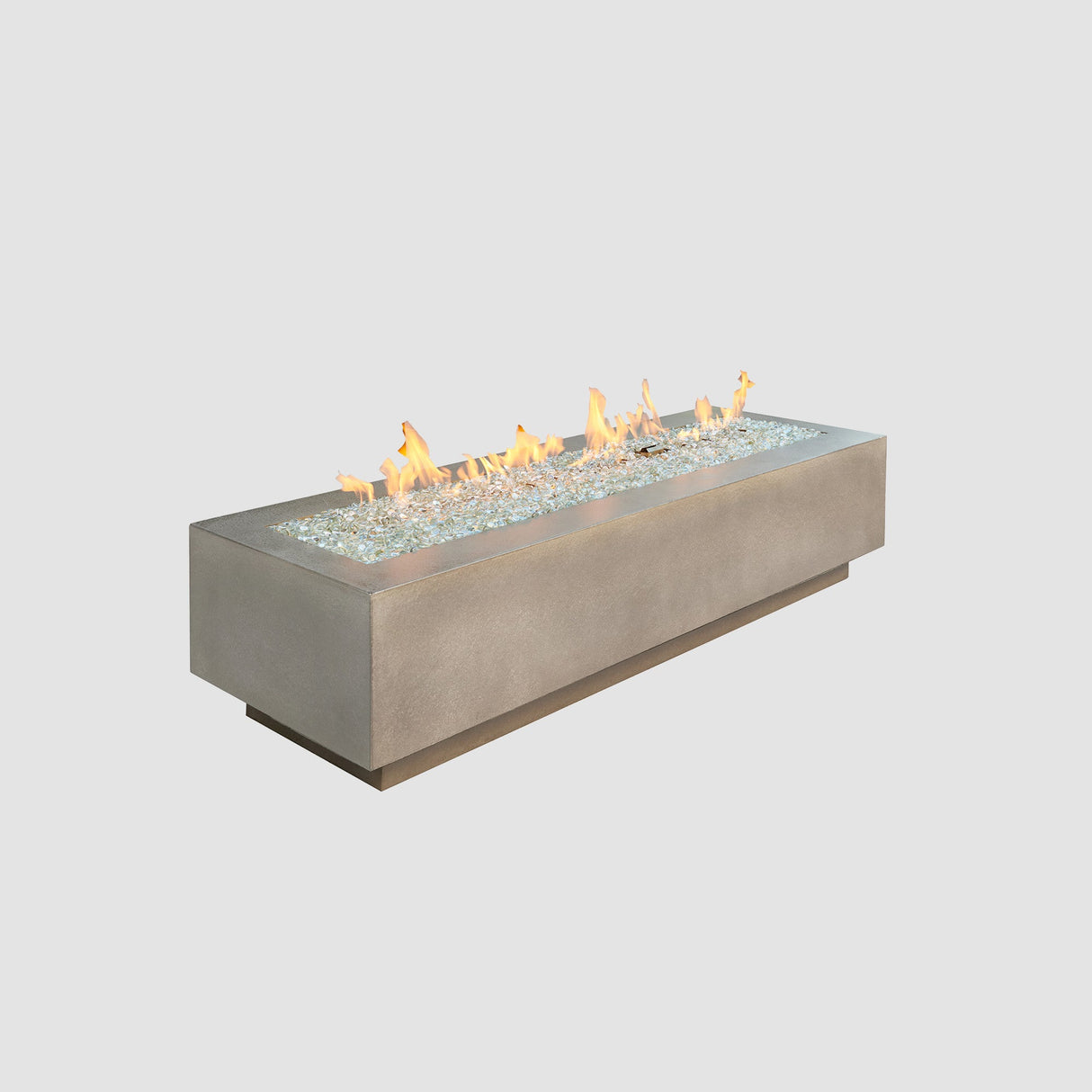 Natural Grey Cove Linear Gas Fire Pit Table 72" on a grey background