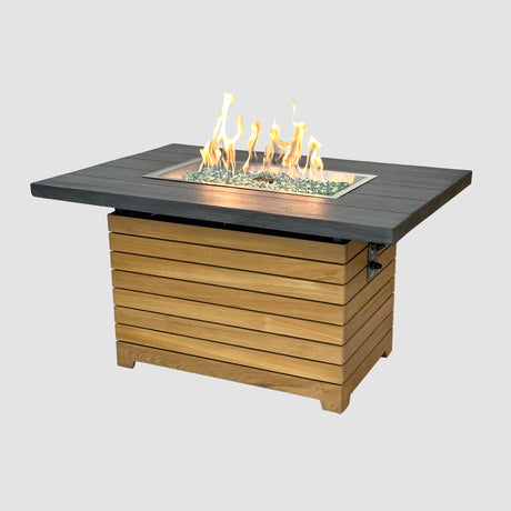 Darien Gas Fire Pit Table with Flame on a grey background
