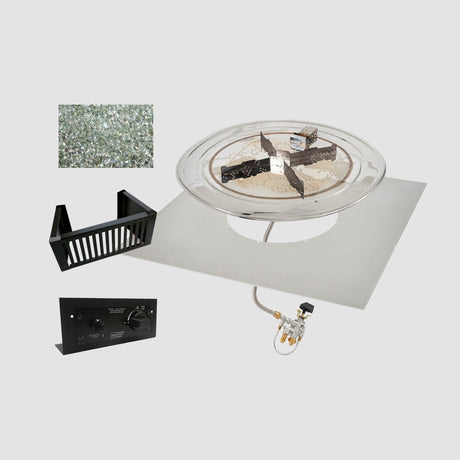 The Do-It-Yourself Crystal Fire Plus Square Gas Burner Kit and its components on a grey background