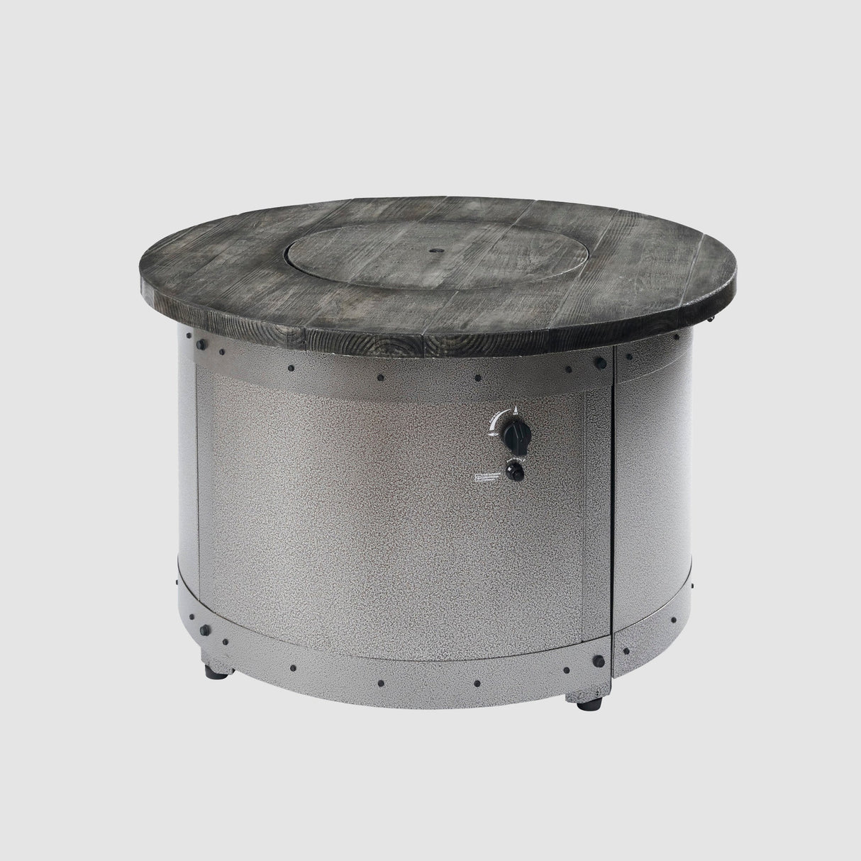 A cover placed on the top of an Edison Round Gas Fire Pit Table on a grey background