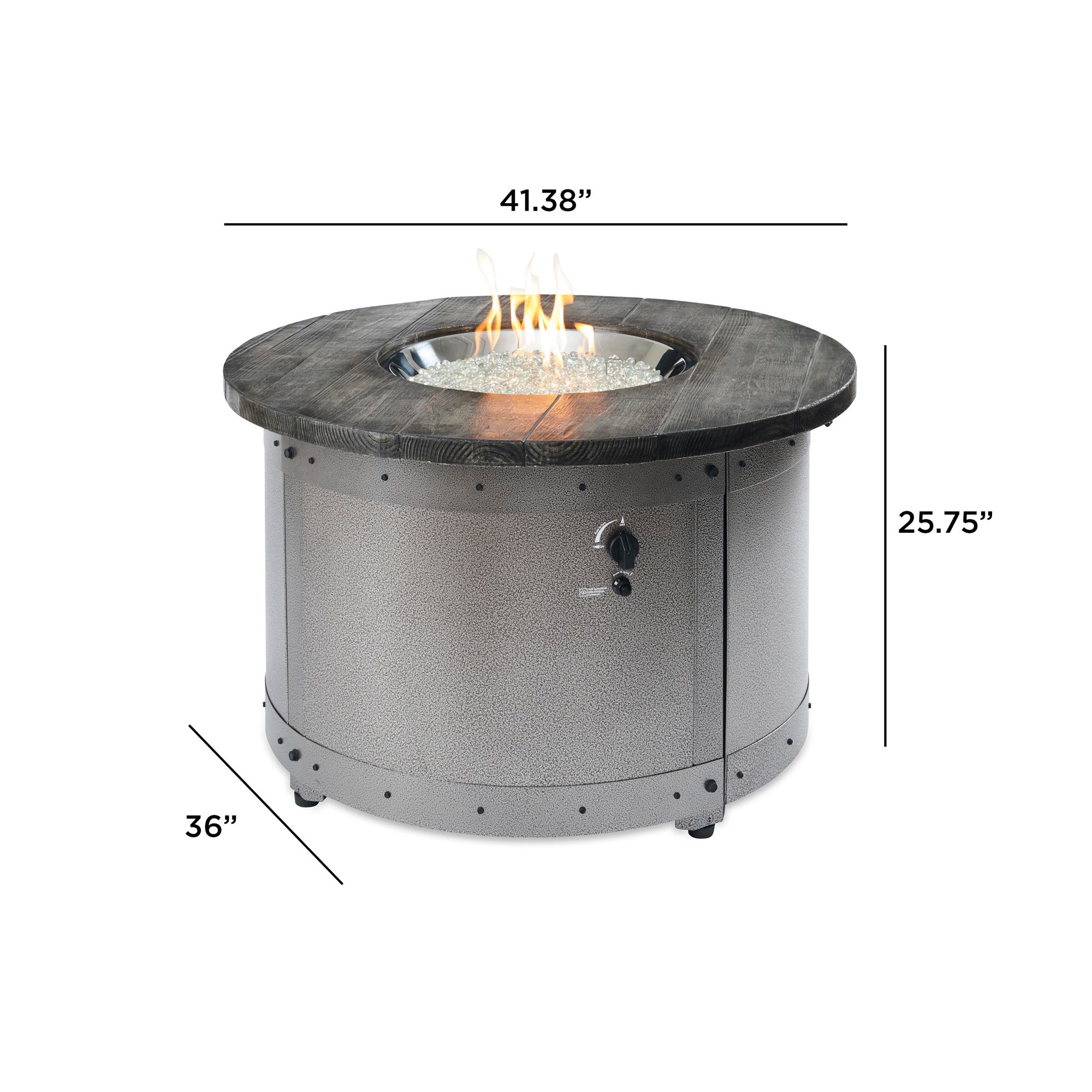 Dimensions overlaid on an Edison Round Gas Fire Pit Table