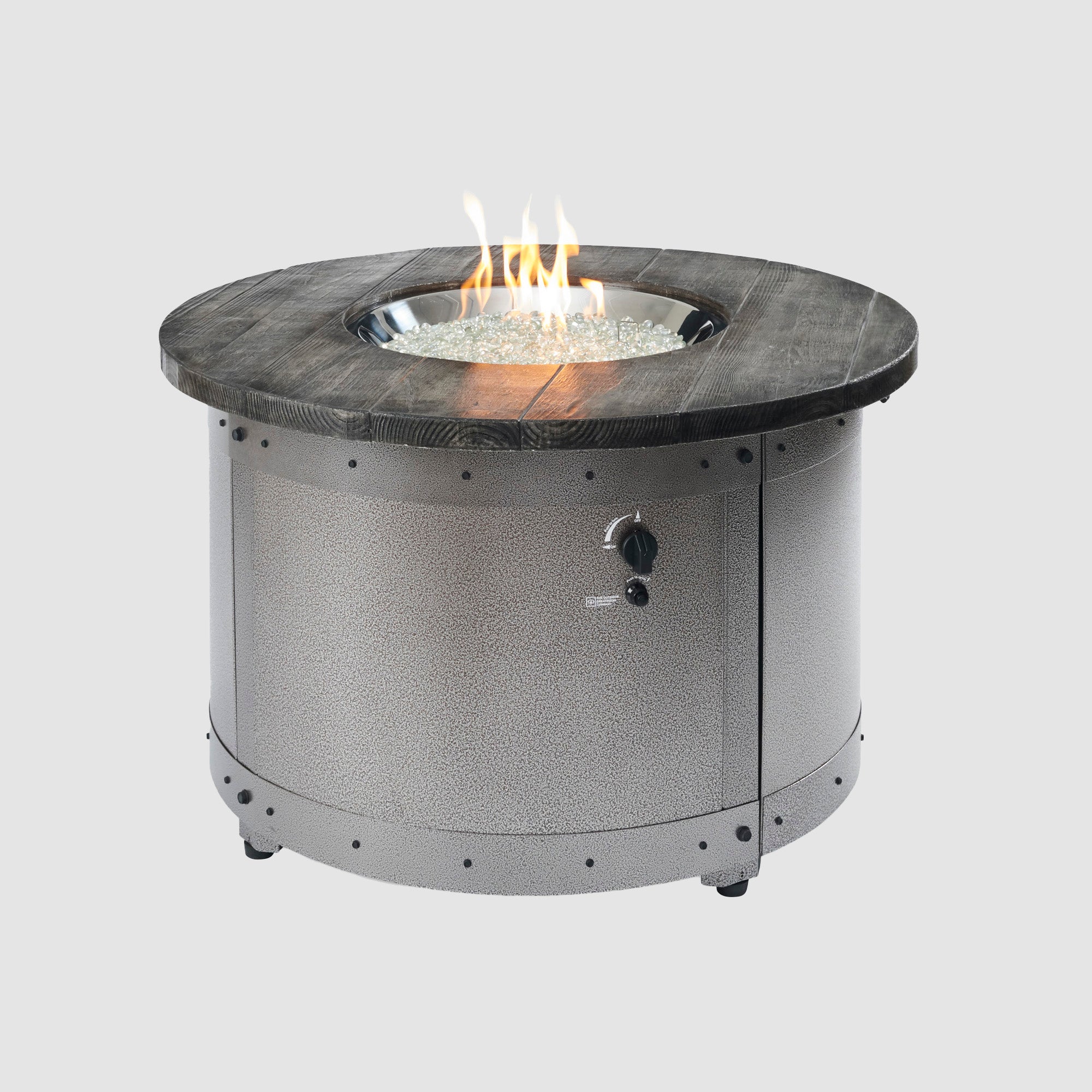 Edison Round Gas Fire Pit Table on a grey background