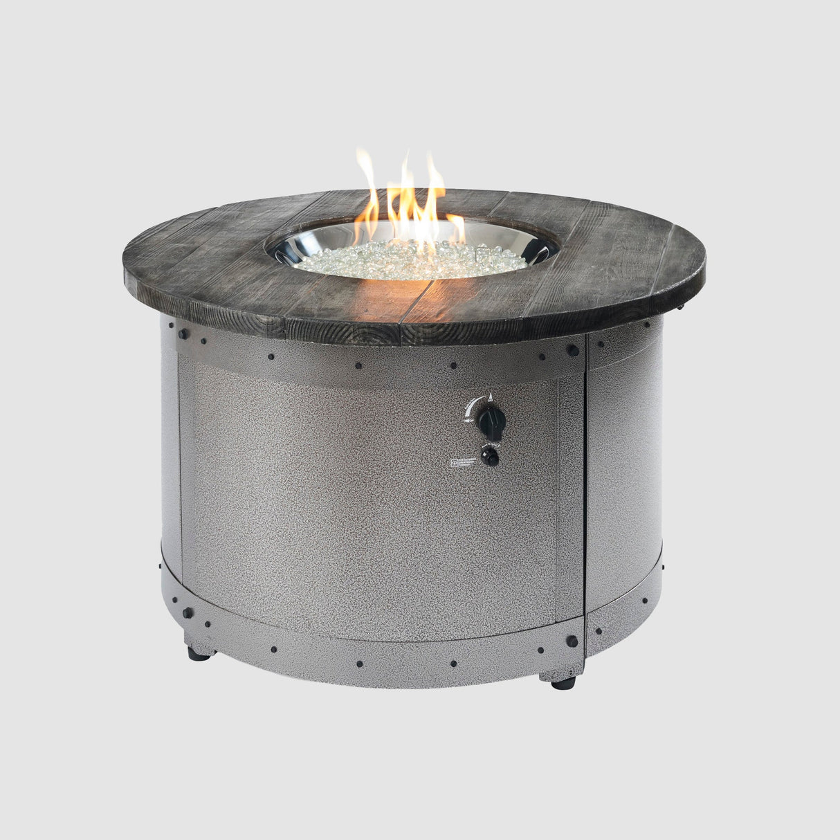 Edison Round Gas Fire Pit Table on a grey background