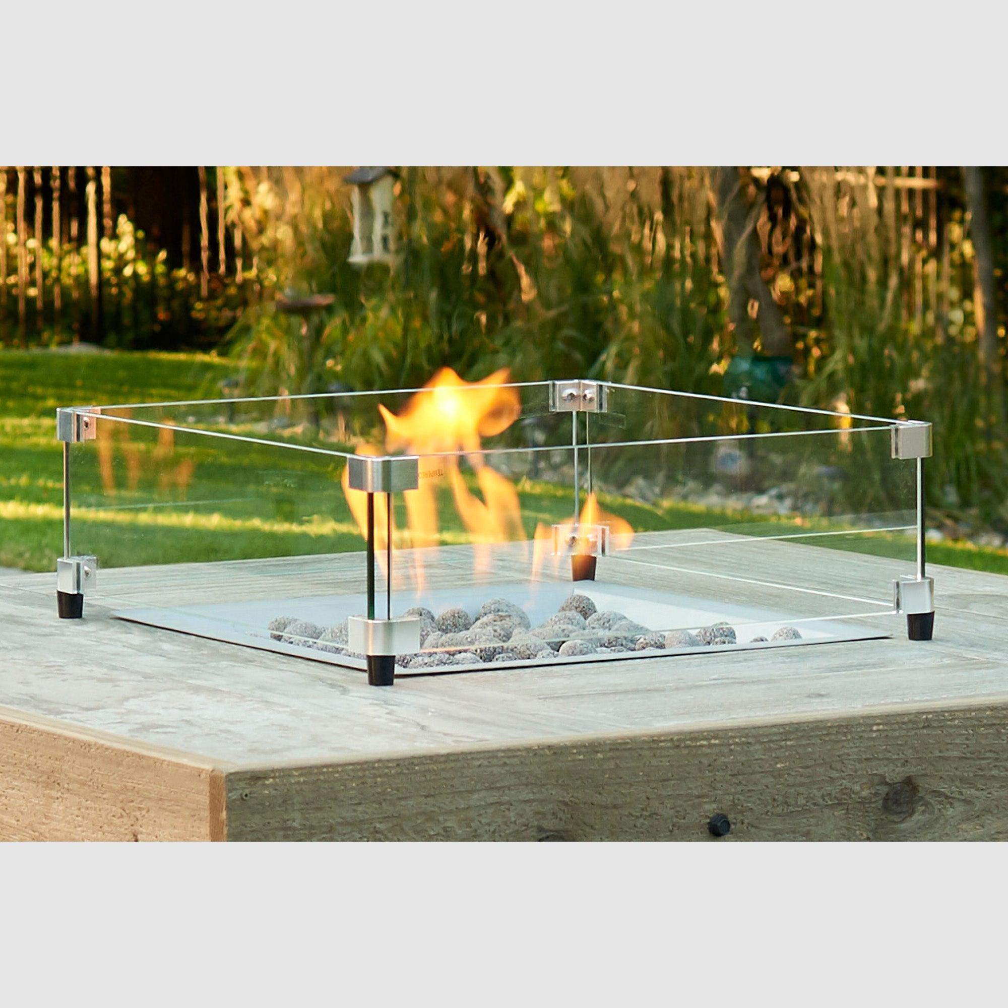 Skyflame 19 Inch Square Fire Pit Wind Guard - Tempered Glass Screen For Outdoor Fire Table Protection