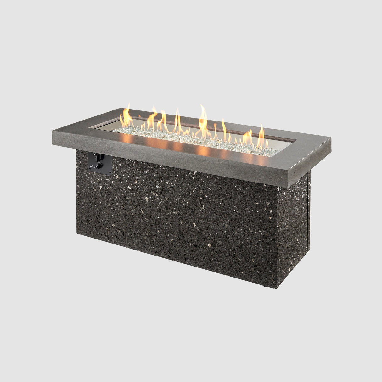 Midnight Mist Key Largo Linear Gas Fire Pit Table on a grey background