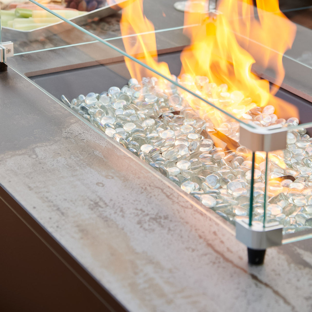 Close up of the flame coming from the Kinney Rectangular Gas Fire Pit Table