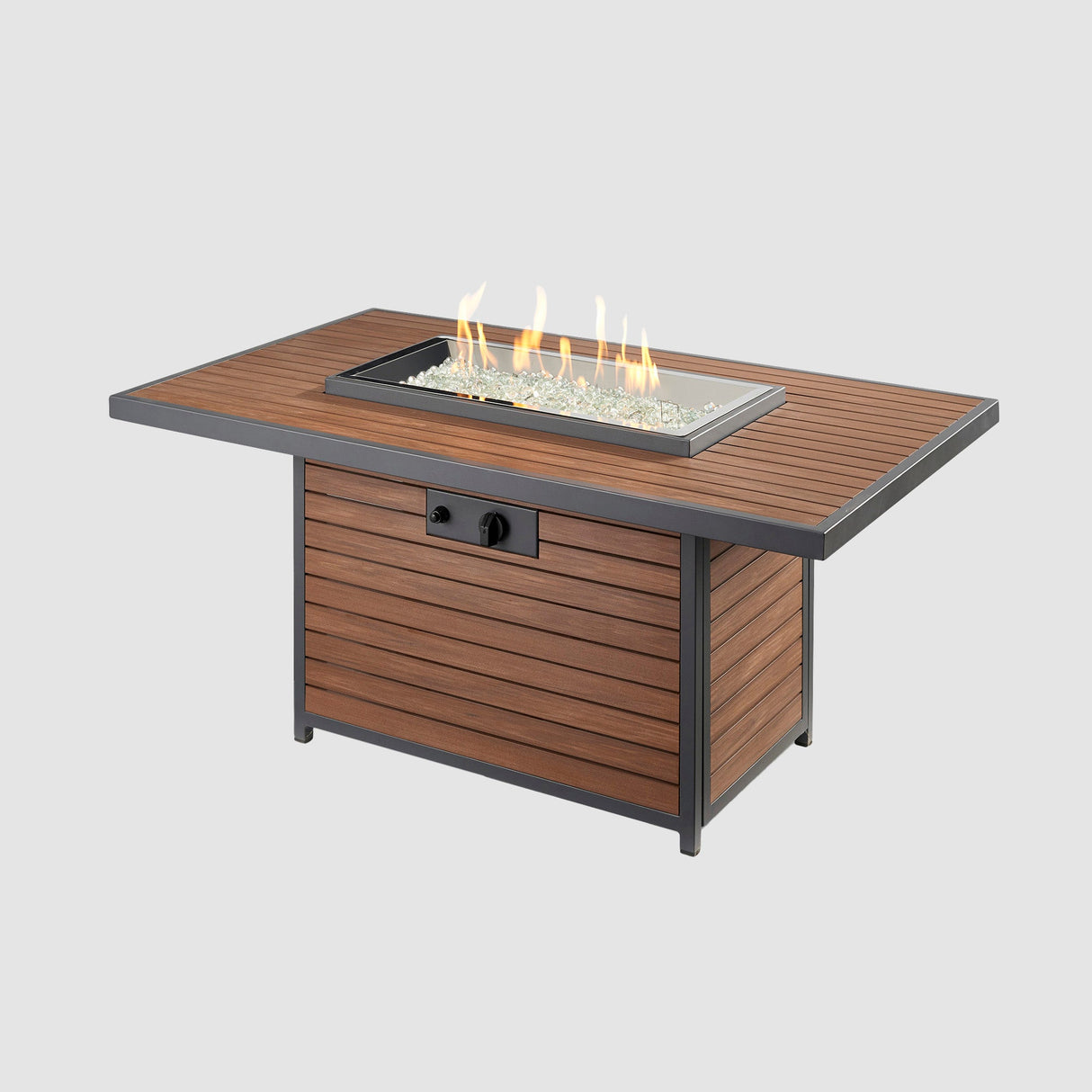 Kenwood Rectangular Chat Height Gas Fire Pit Table on a grey background