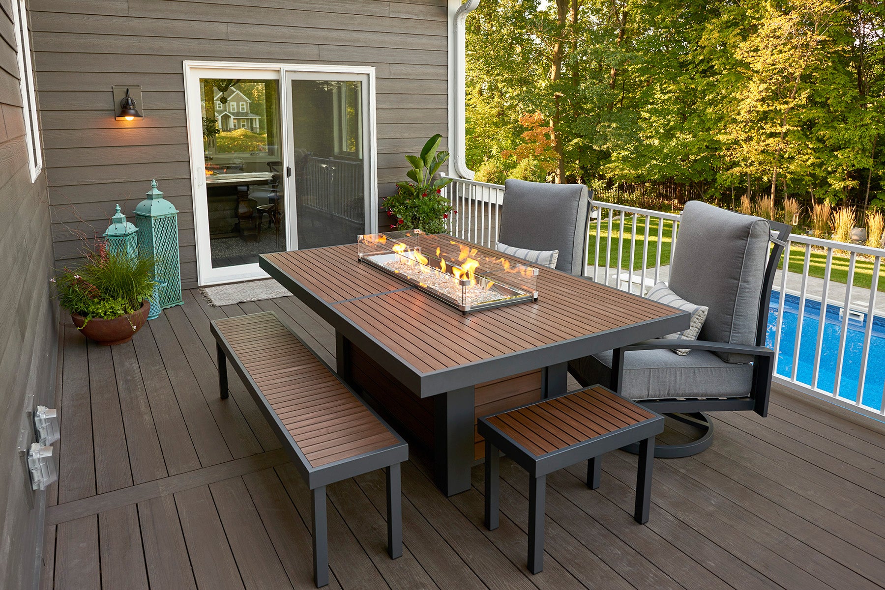 Kenwood and Brooks Linear Dining Height Gas Fire Pit Table