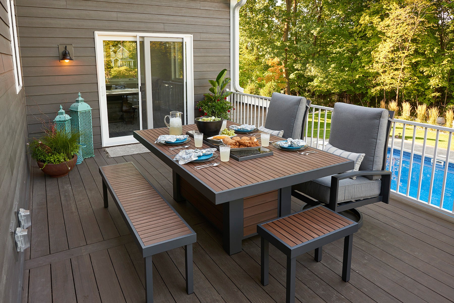 Kenwood and Brooks Linear Dining Height Gas Fire Pit Table