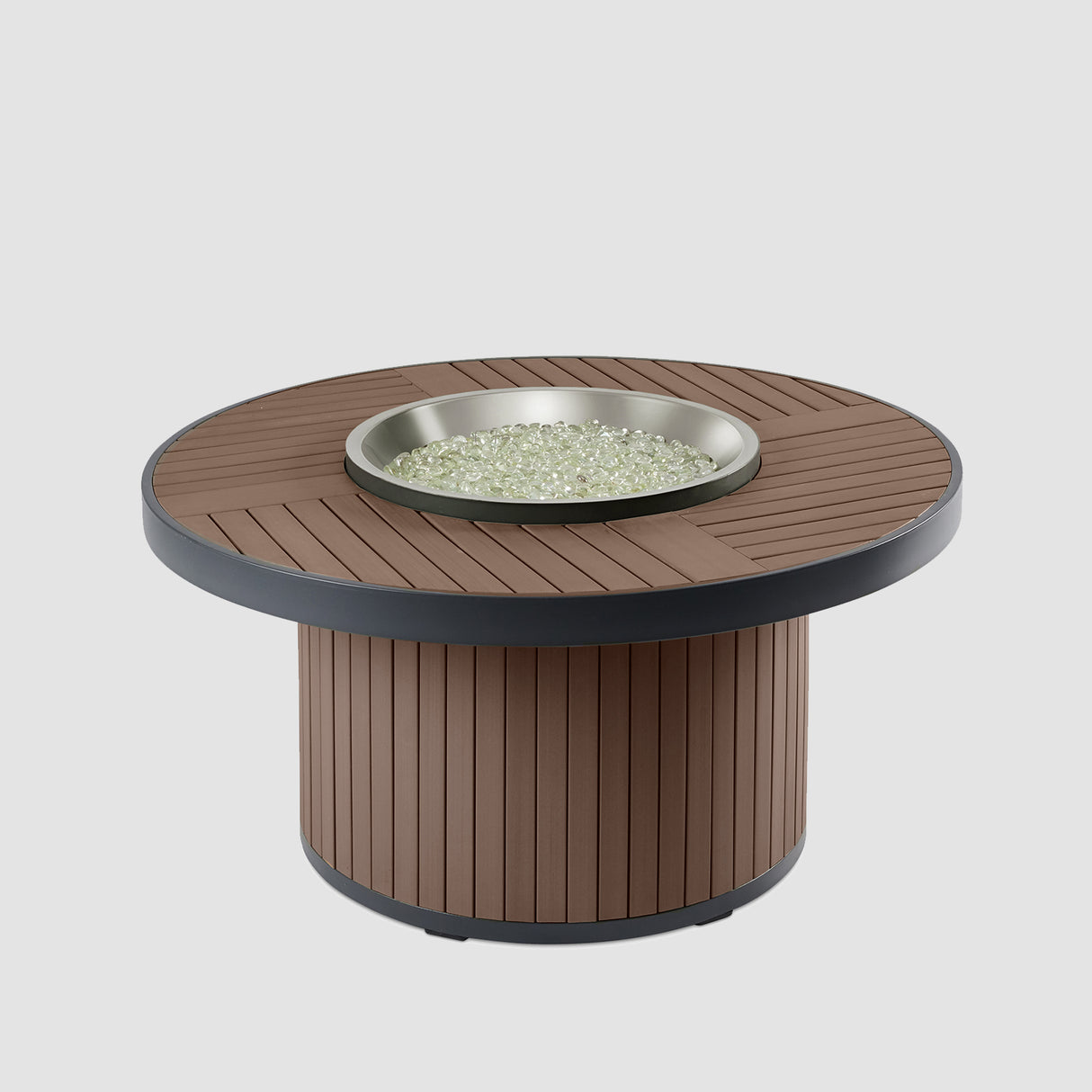 The Kenwood Round Gas Fire Pit Table on a grey background