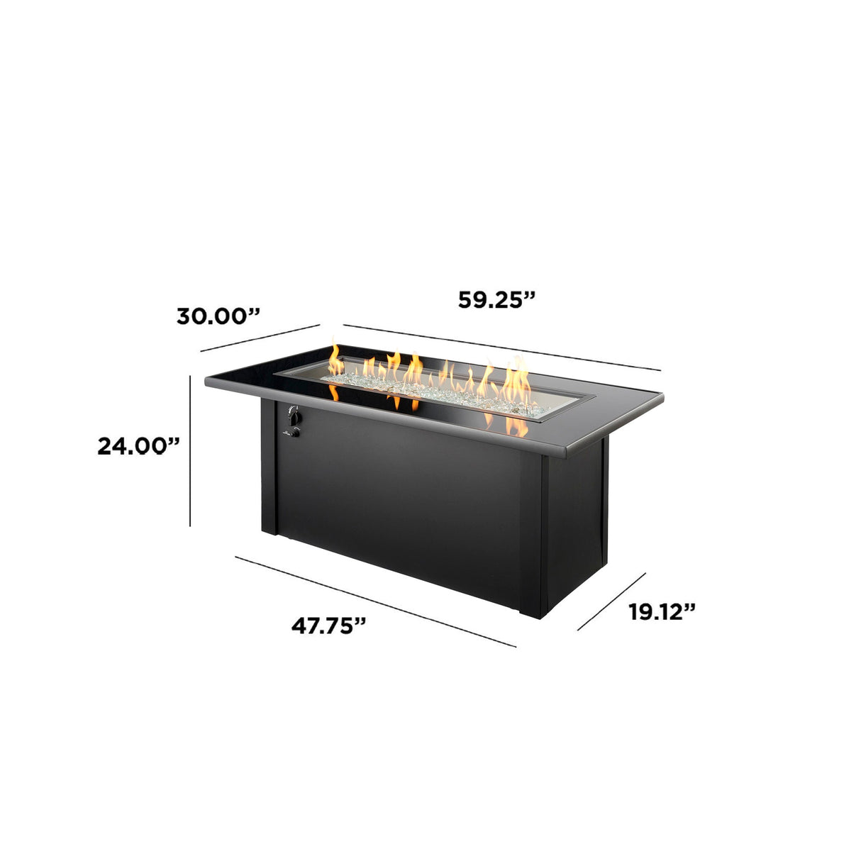 Dimensions overlaid on the Monte Carlo Linear Gas Fire Pit Table