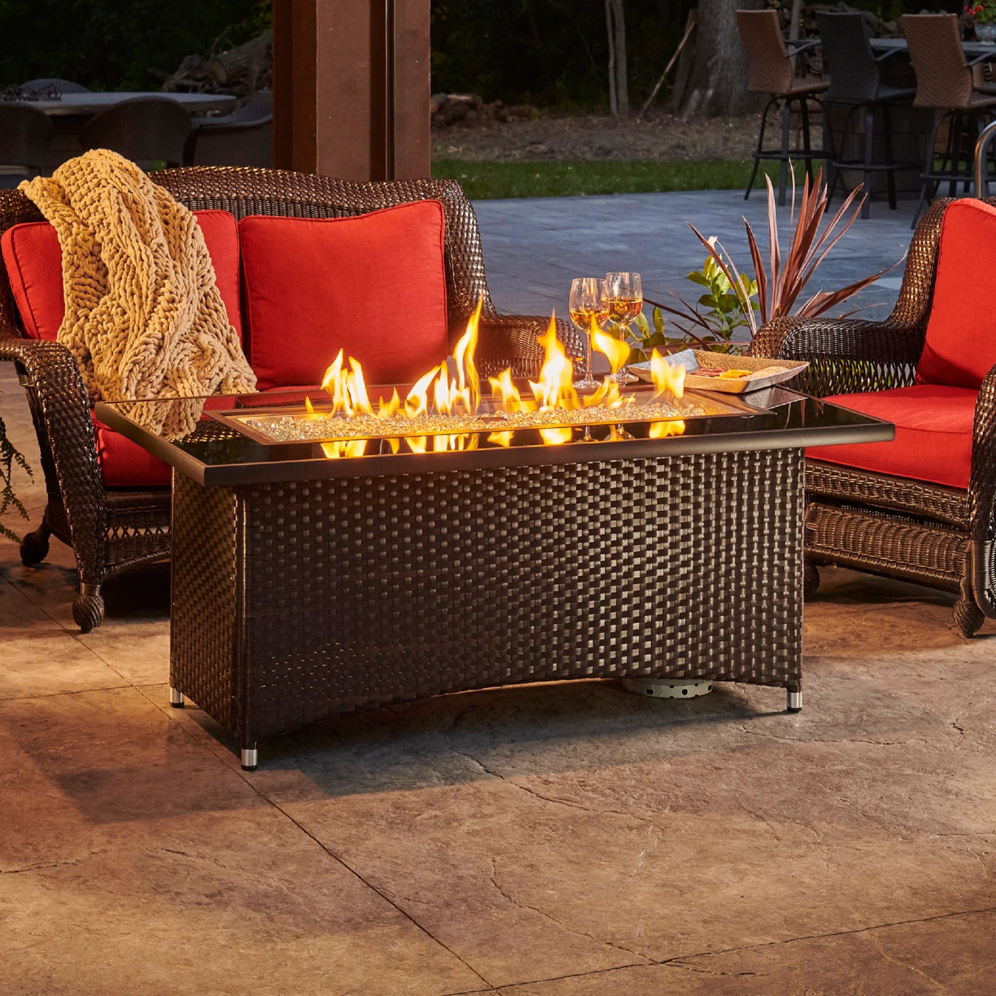 The Montego Gas Fire Pit Table offers a unique, versatile design to fit your patio style.