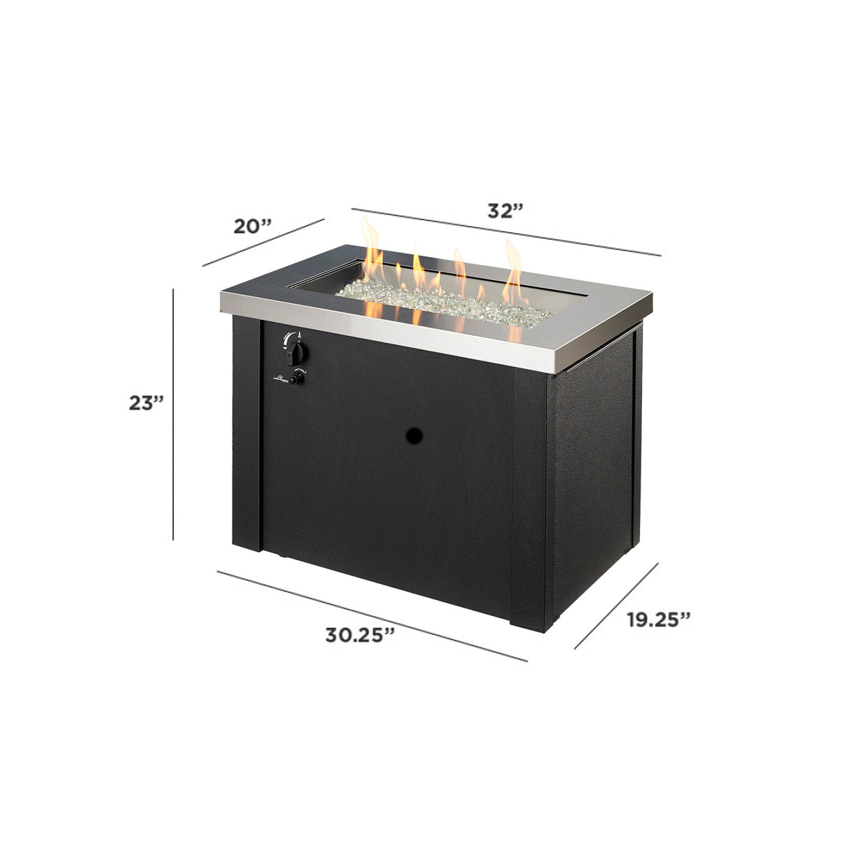 Dimensions overlaid on the Providence Rectangular Gas Fire Pit Table