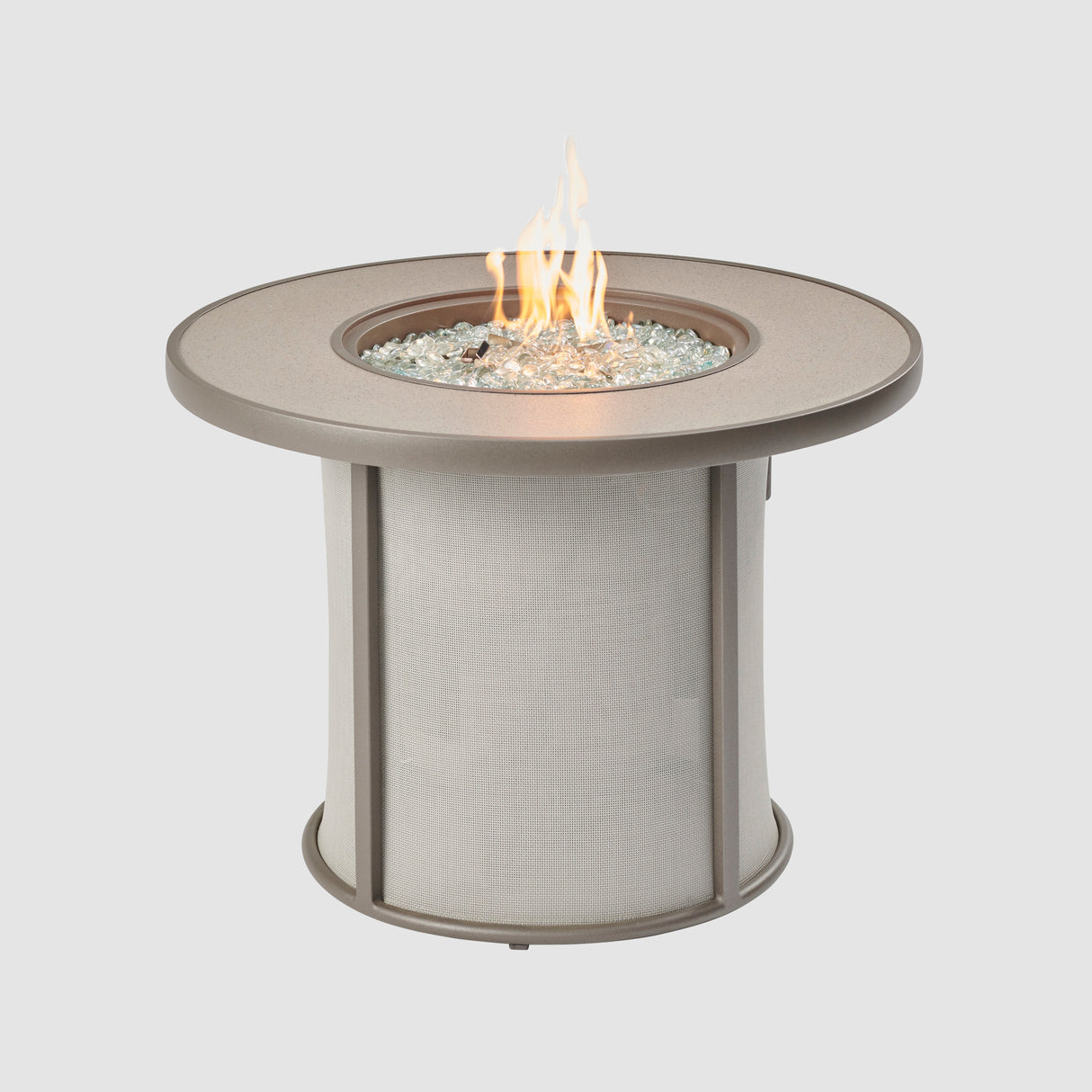 Grey Stonefire Round Gas Fire Pit Table on a grey background