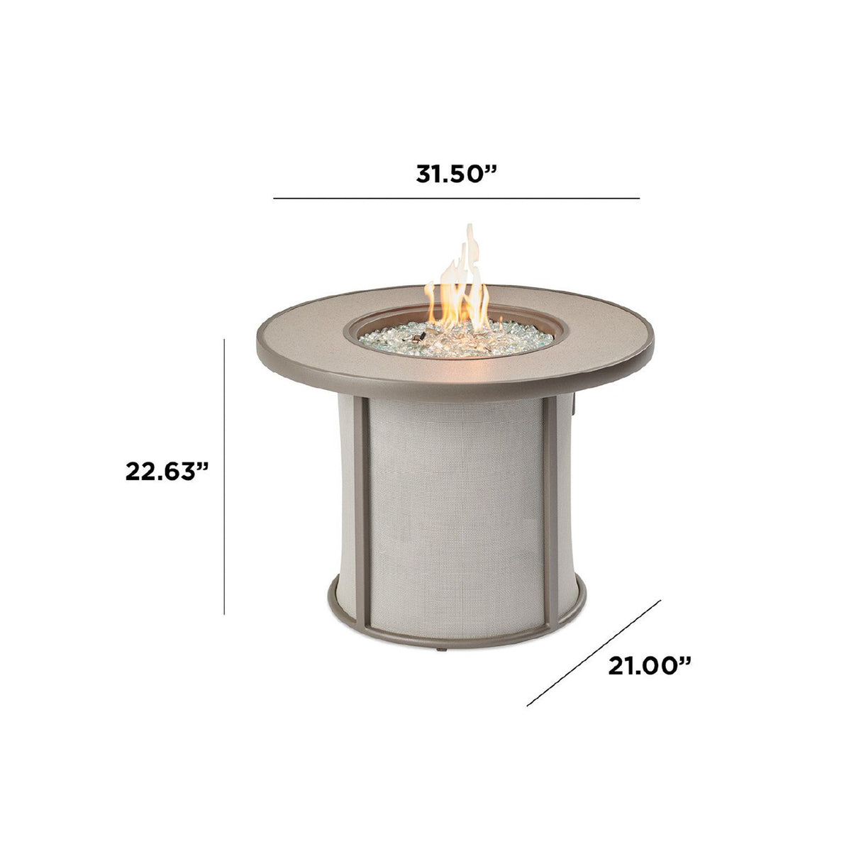 Dimensions overlaid on the Grey Stonefire Round Gas Fire Pit Table
