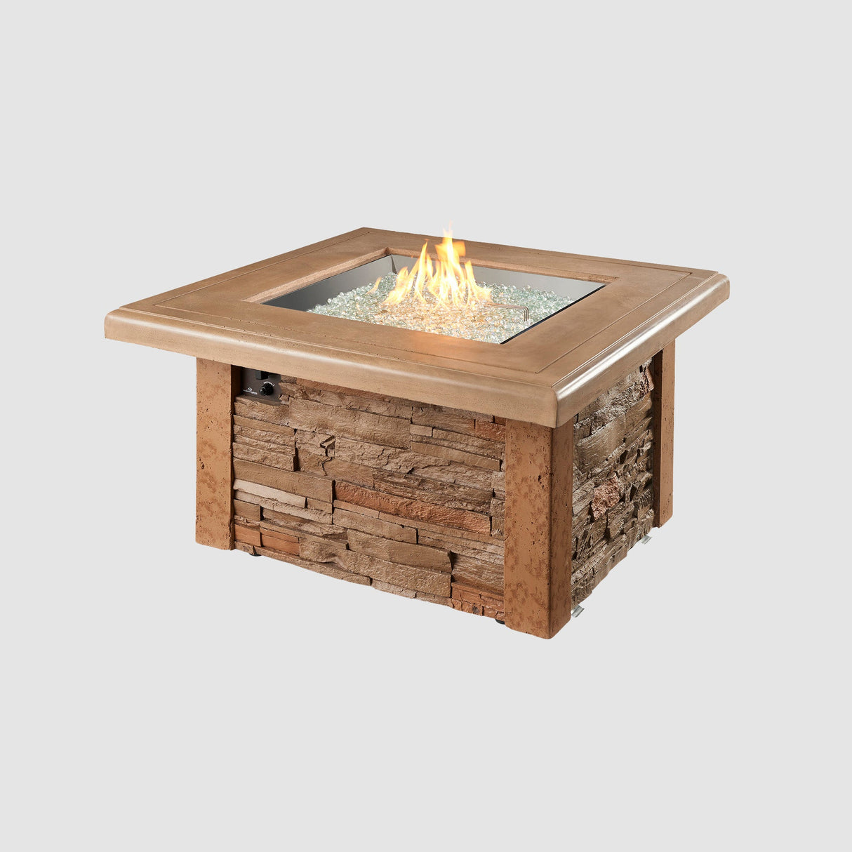 Sierra Square Gas Fire Pit Table on a grey background