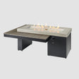 The Uptown Coastal Grey Linear Gas Fire Pit Table with flame.