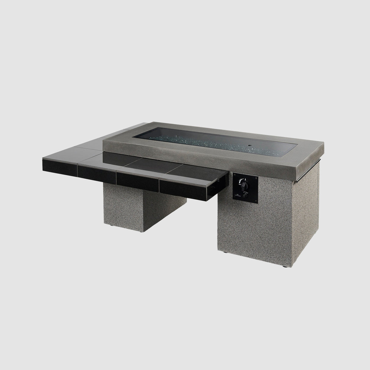 A cover placed on the top of a Black Uptown Linear Gas Fire Pit Table