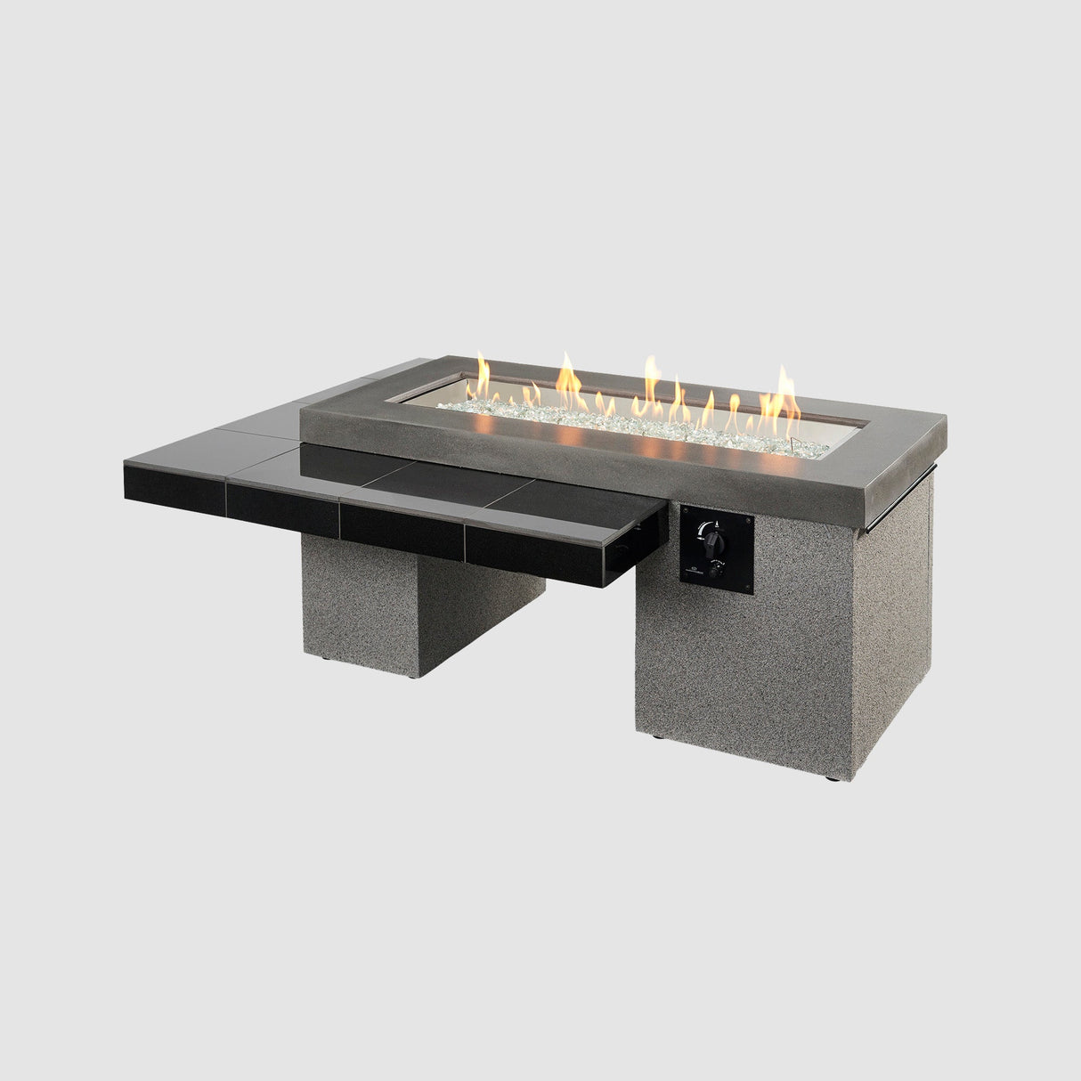 Black Uptown Linear Gas Fire Pit Table on a grey background