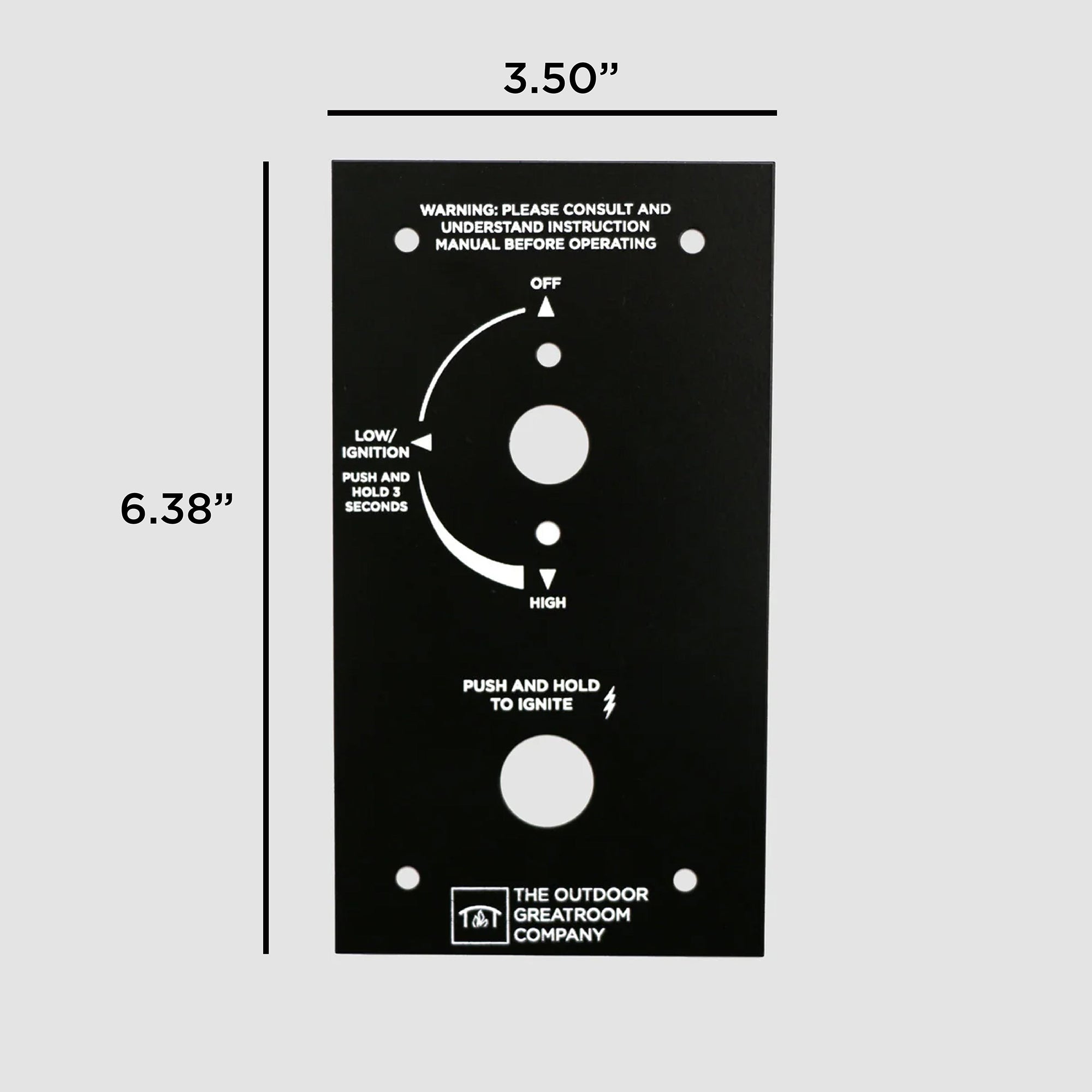 The Crystal Fire Plus Control Panel sized 6.38" x 3.5" dimensions on a grey background