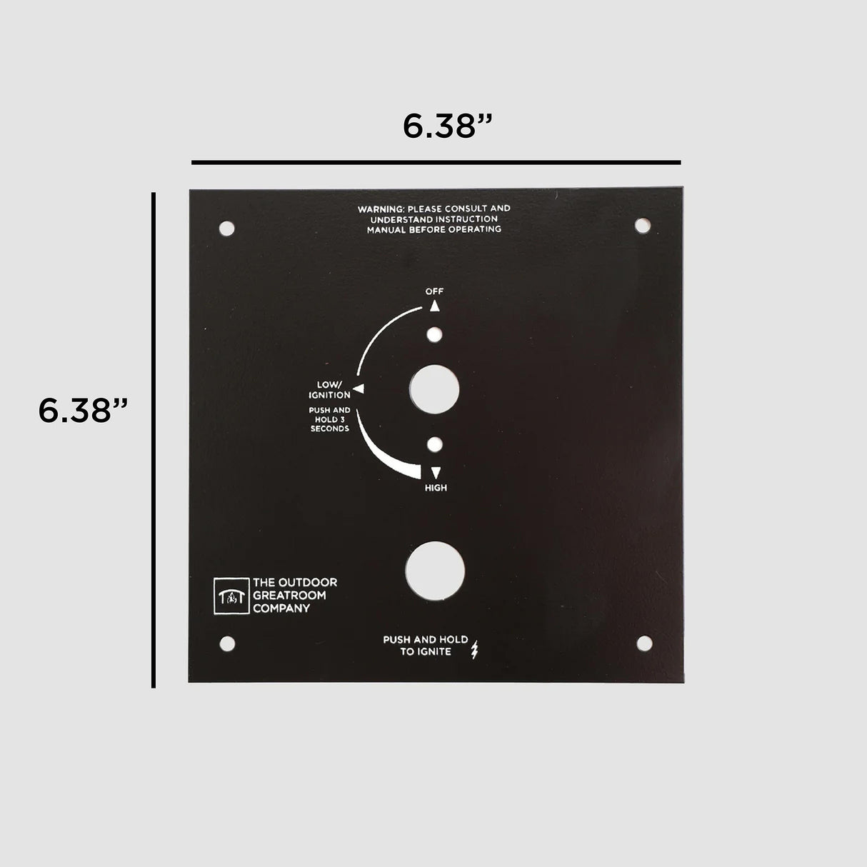 The Crystal Fire Plus Control Panel sized 6.38" x 6.38" dimensions on a grey background